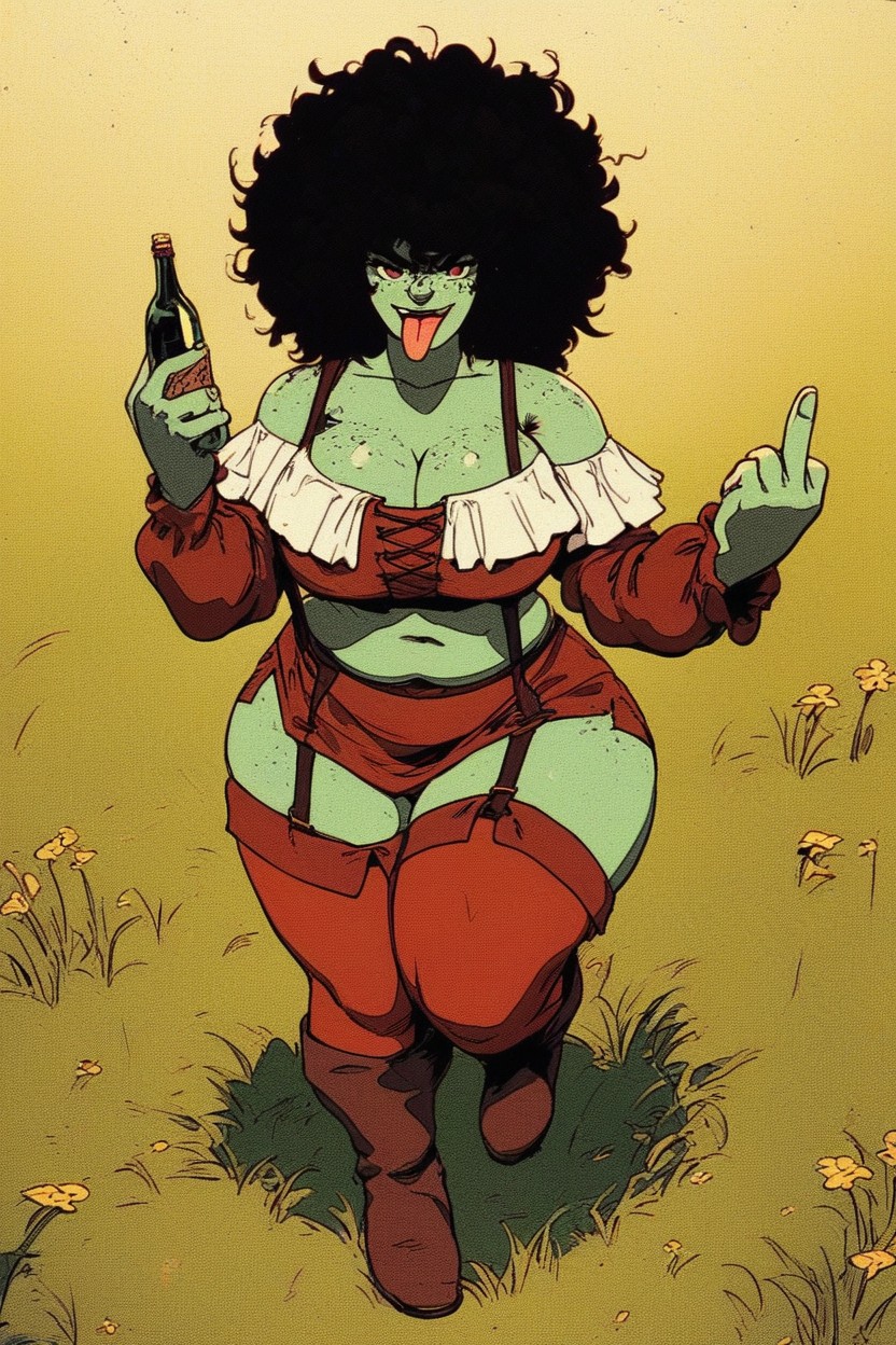 Drinking A Bottle Of While Flipping Off The View, Low Number Of Colors, Messy BBW AI Porn