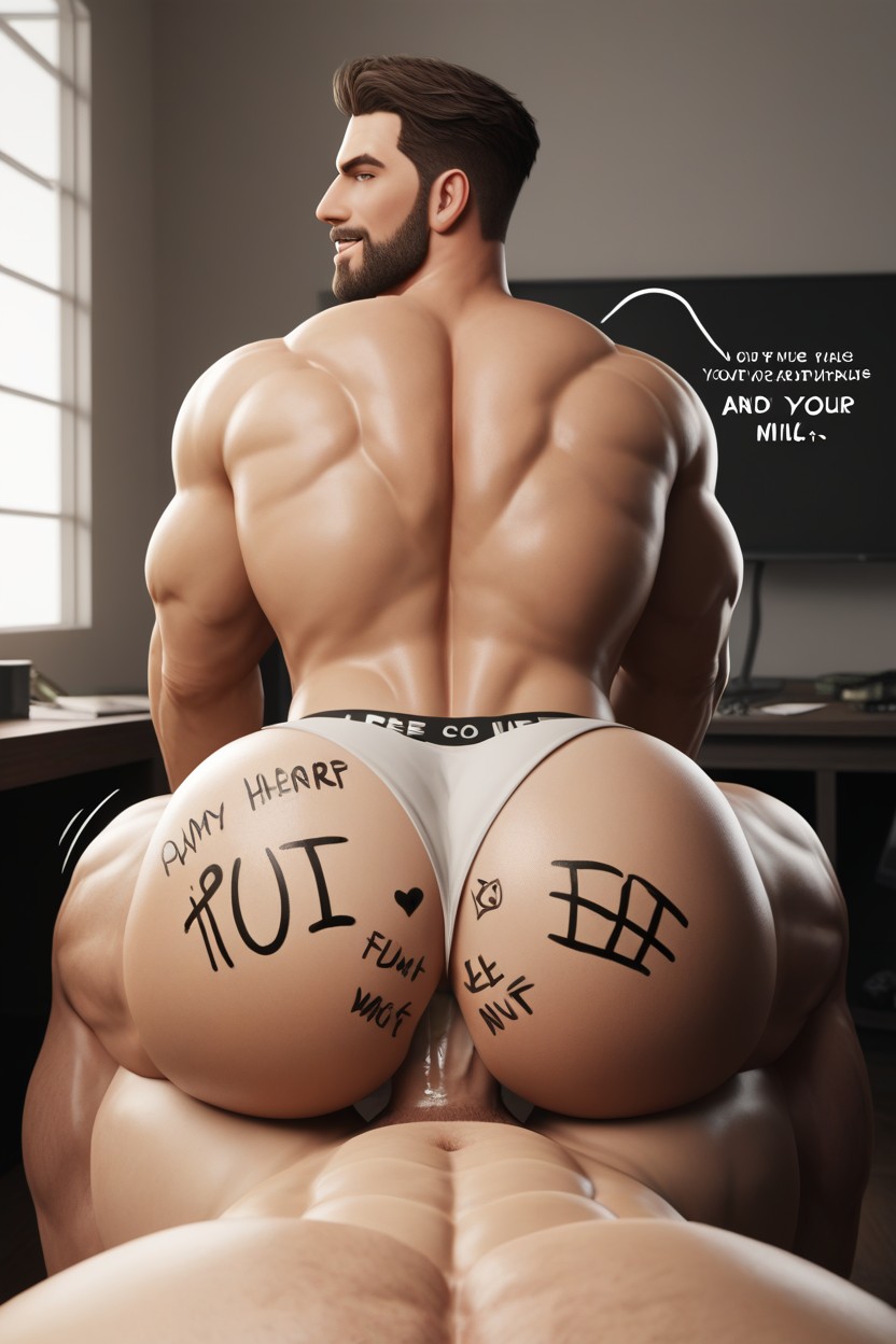 Big Muscular Bubble Butt, Muscular, Vue Arrière Porno IA Gay