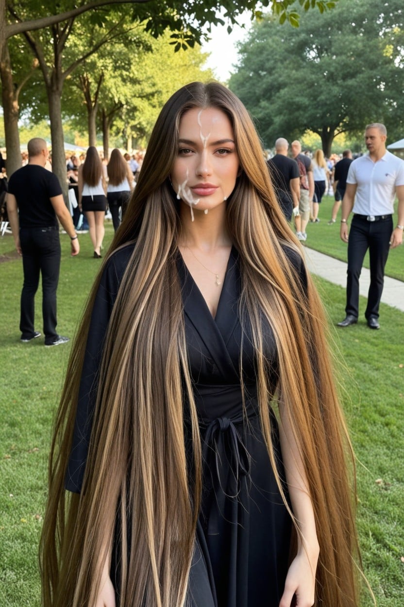 Luscious Long Hair With High Hairstyle, Park, Massive Hairstyle AI Porn