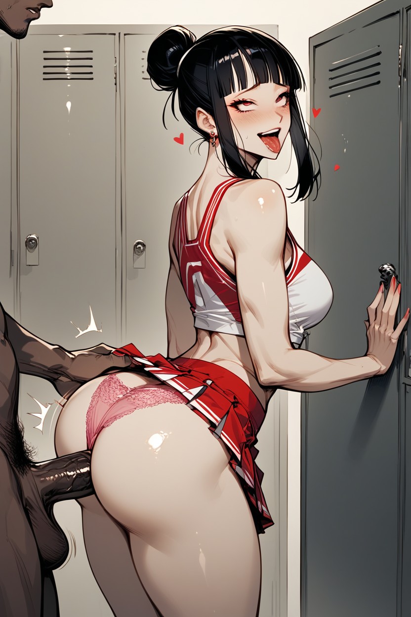 Black Man Grabbing Ass, Cheerleader Skirt, Full Color Hentai AI Porn
