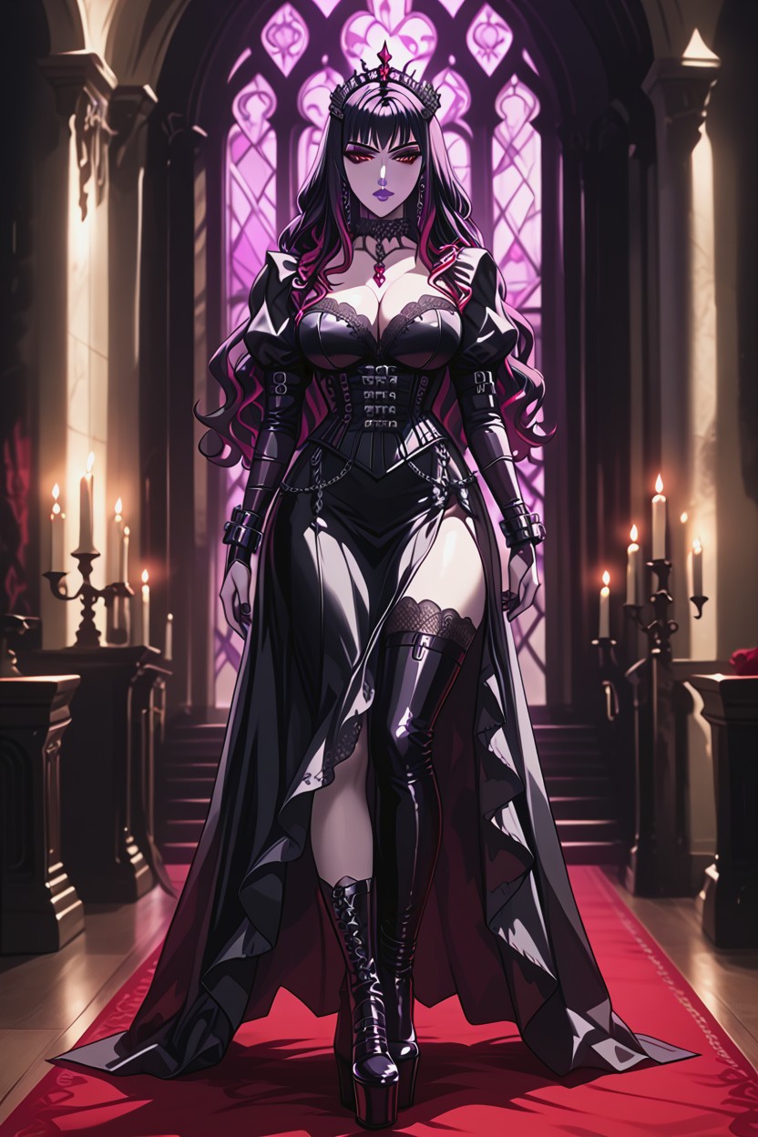 Seductive Yet Dominant Aura, Puffed Sleeves With Black Lace Cuffs, Black Nails Hentai AI Porn