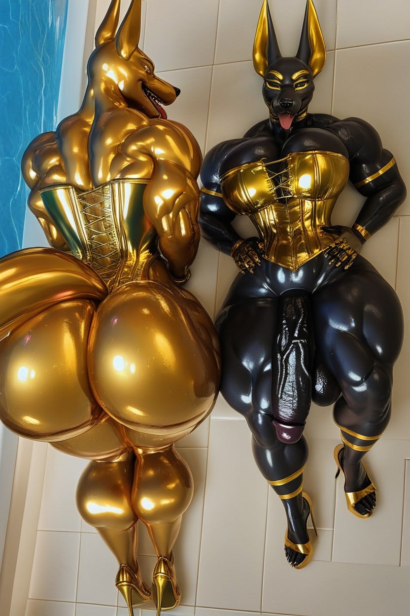 Veiny Penis, Rubber, Corset Furry AI Porn