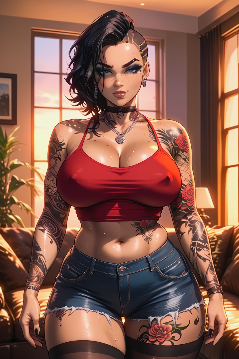 Bbw, Black Hair, Navel Exposed Hentai AI Porn