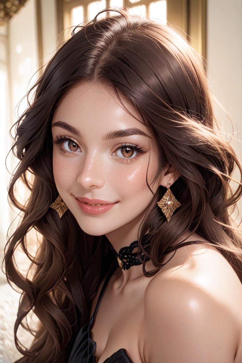 Longing Gaze Before Sex, Soft Smile, Dark Brunette AI Porn