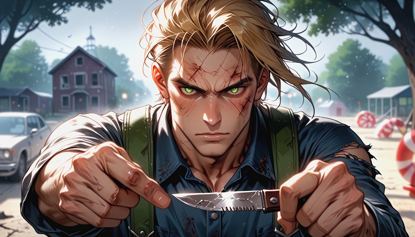 Solo, Injured, Blurred Knife In The Front Of The Camera Hentai AI Porn