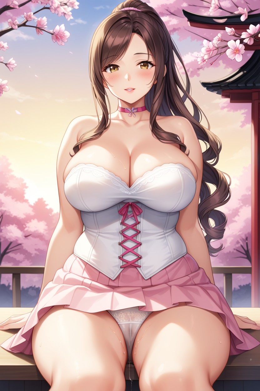 Pink An White Corset, Perfect Body, Exposed Thighs Hentai AI Porn