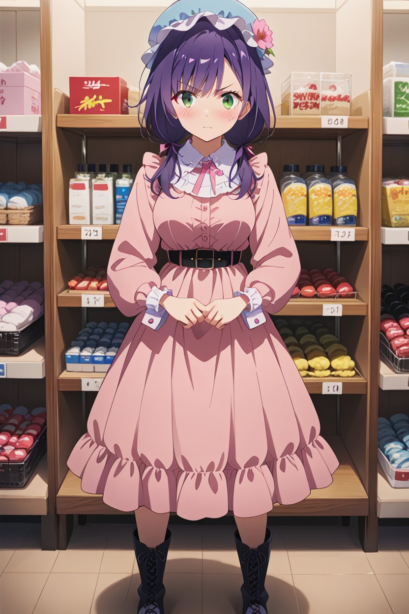 Wrinkled Dress, Green Eyes, Clothing Store AI Porn