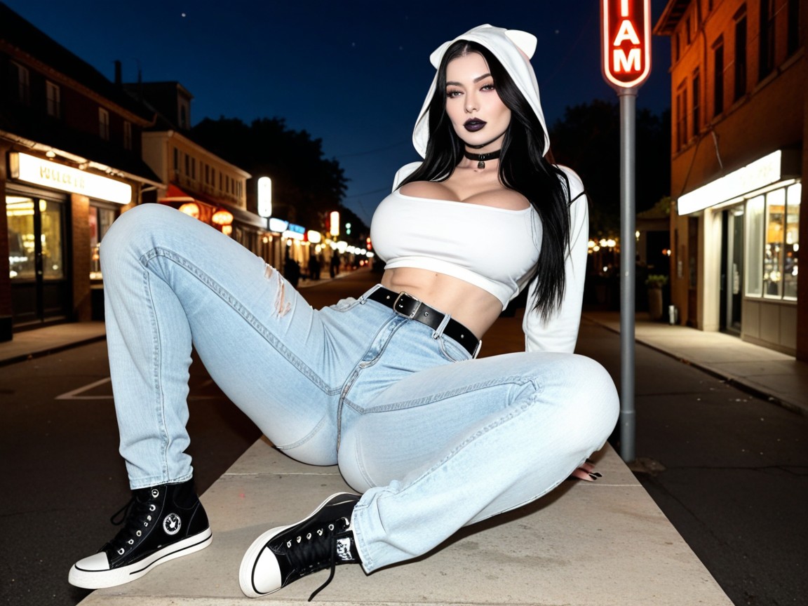 Colossal Hips, Outside, Grey Crop Top Hoodie AI Porn