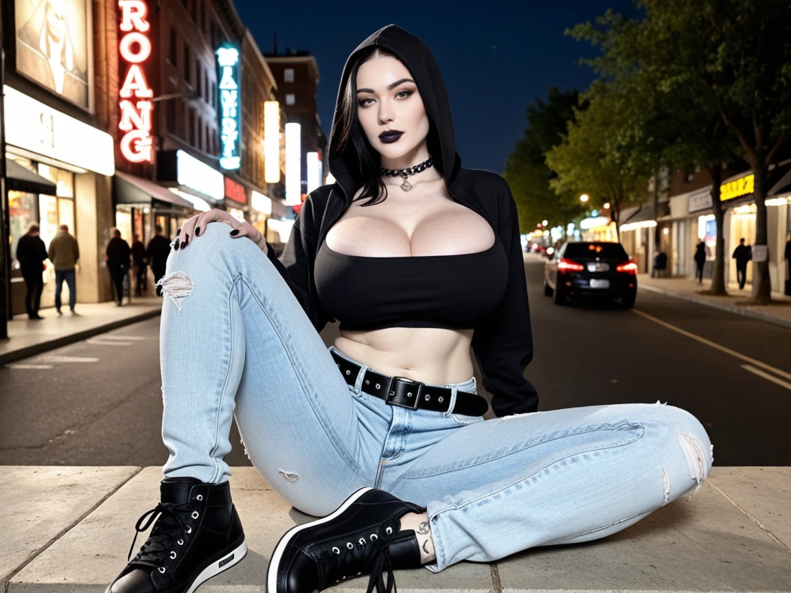Hood Down, Black Sneakers, Ghostly Pale Skin AI Porn
