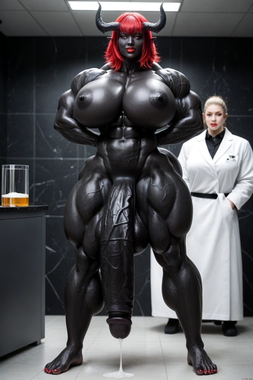 Extremely Long Black Cock, Full Body View, Ultra Muscular Shemale AI Porn