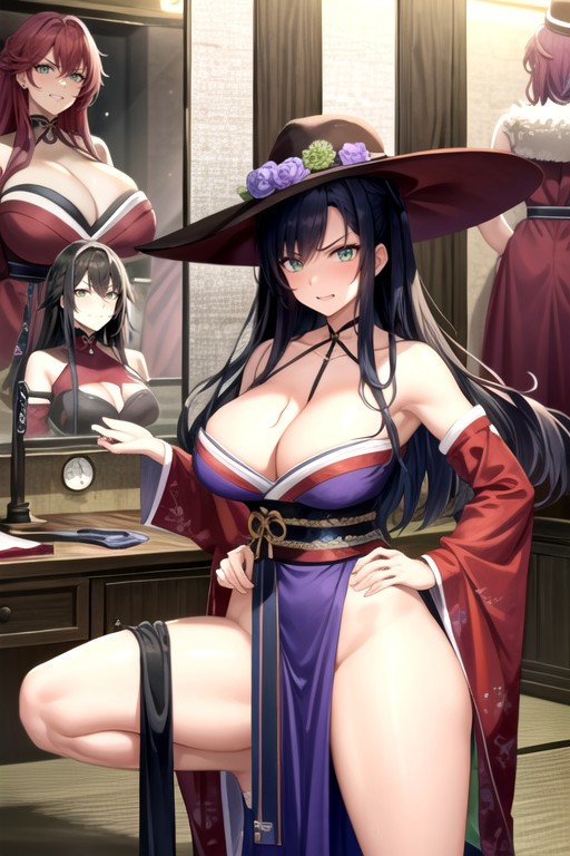 Fur Trimmed Fan, Wavy Hair, Japanse AI Porn
