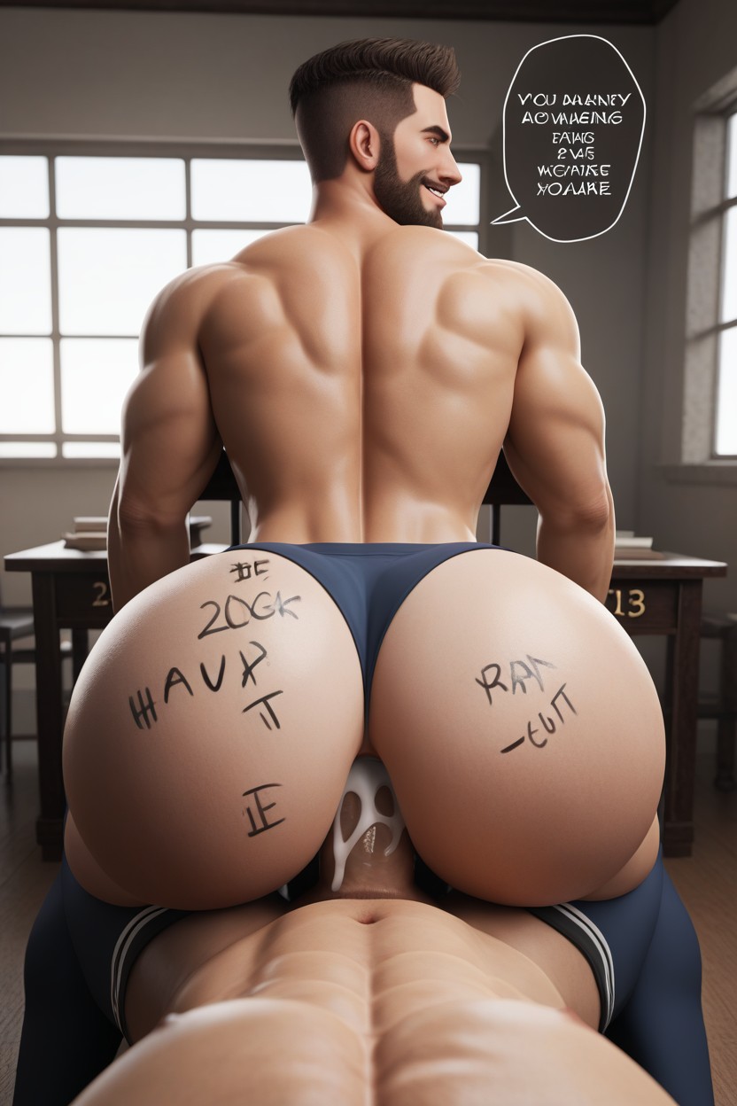 Dominant Bottom, Vista Trasera, Body Writing On Ass Is A Detailed Drawing Of The Dick Inside Bottoms Hole Porno gay IA