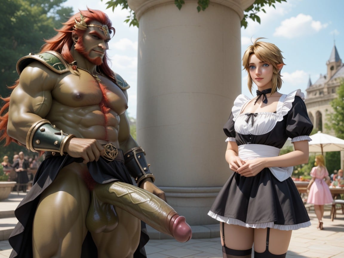 Pretty Makeup, Many People Around, Zelda Standing Next To Link Hentai AI Porn