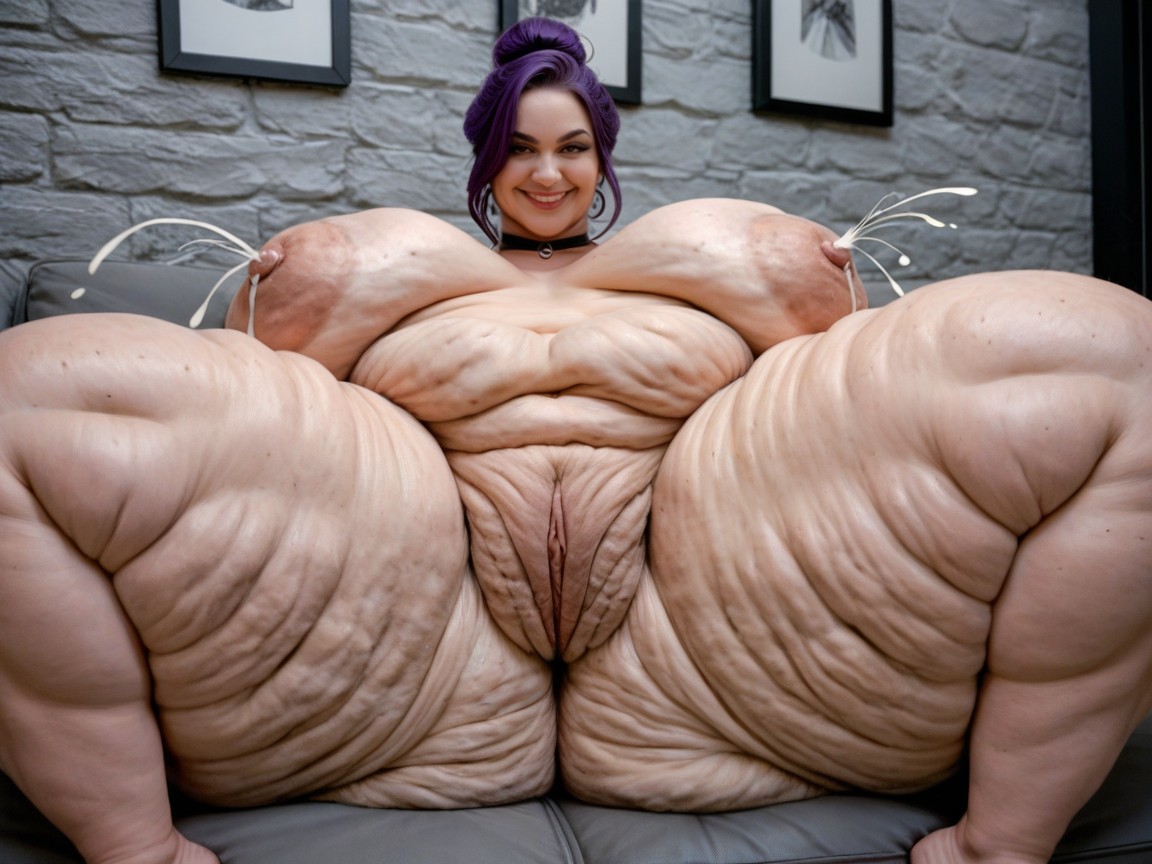 Hyper Wide Thighs, Purple Hair, Cellulite On Thighs BBW AI Porn