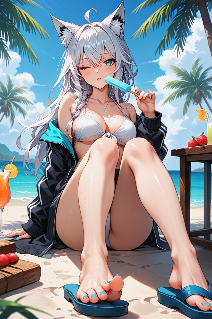 Blurry Tropical Background With Sky, Tree, Solo Hentai AI Porn