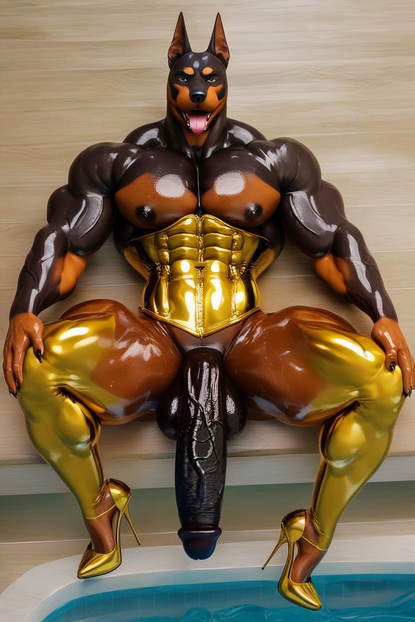 Silver Highlights, Veiny Abs, Oiled Skin Furry AI Porn