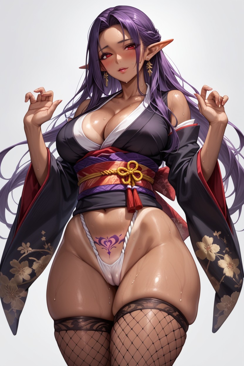 Purple Hair, Skindentation, Red Eyes Hentai AI Porn