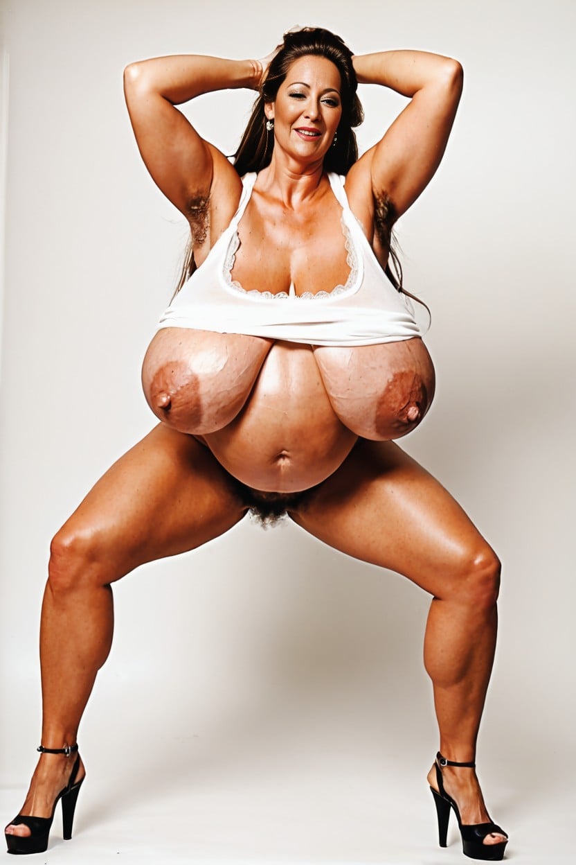 Veiny Breasts, Black High Heels, White Control Briefs AI Porn