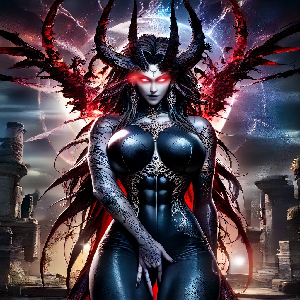 Her Eyes Now Glowing Purple, Storm Of Red Lightning And Purple Mist Swirling Around Her, Bondage Outfit Hentai AI Porn