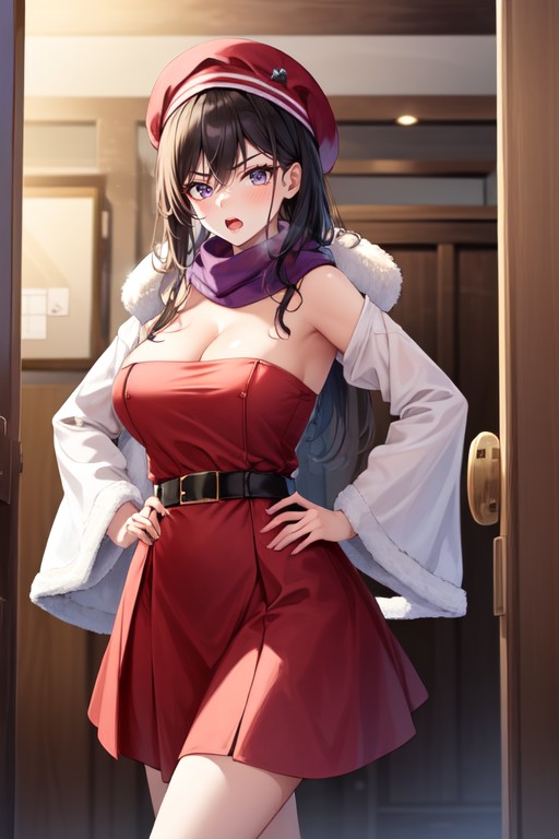 Medium Size Breasts, Thick Brown Belt, Shocked AI Porn