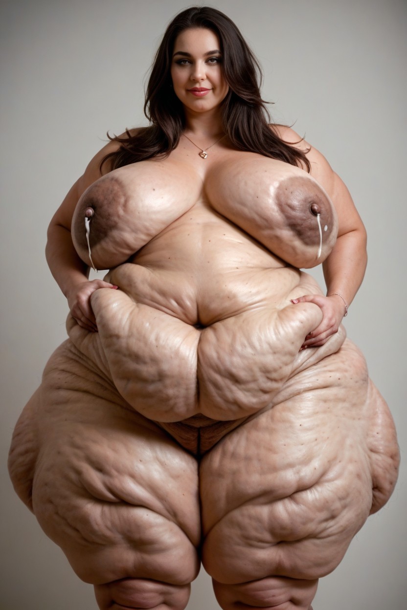 Holding Belly, Cellulite On Belly, Gigantic Overflowing Thighs AI Porn