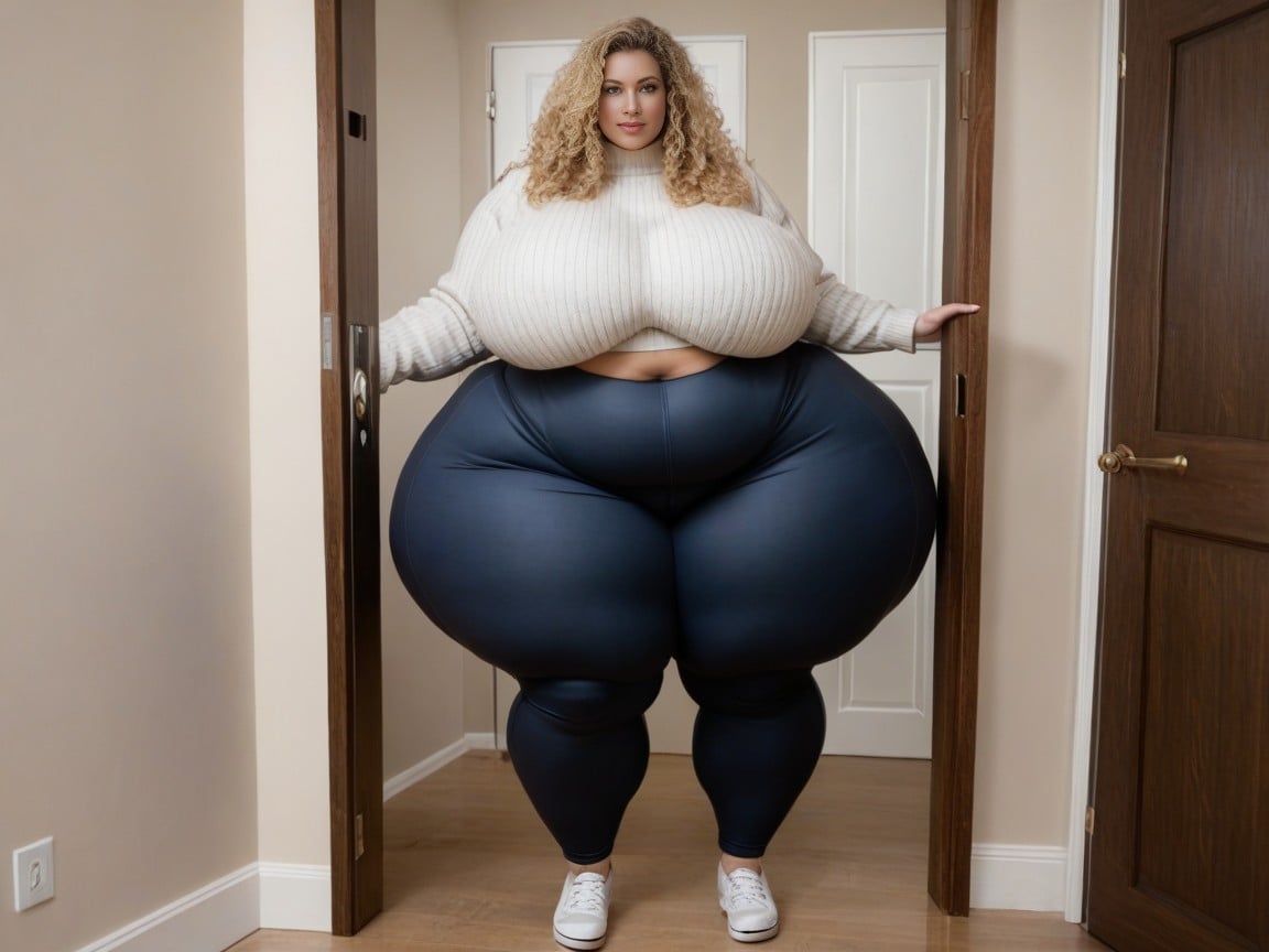 Front View, Ssbbw, Too Fat For Door Hips Times Wider Than Door AI Porn