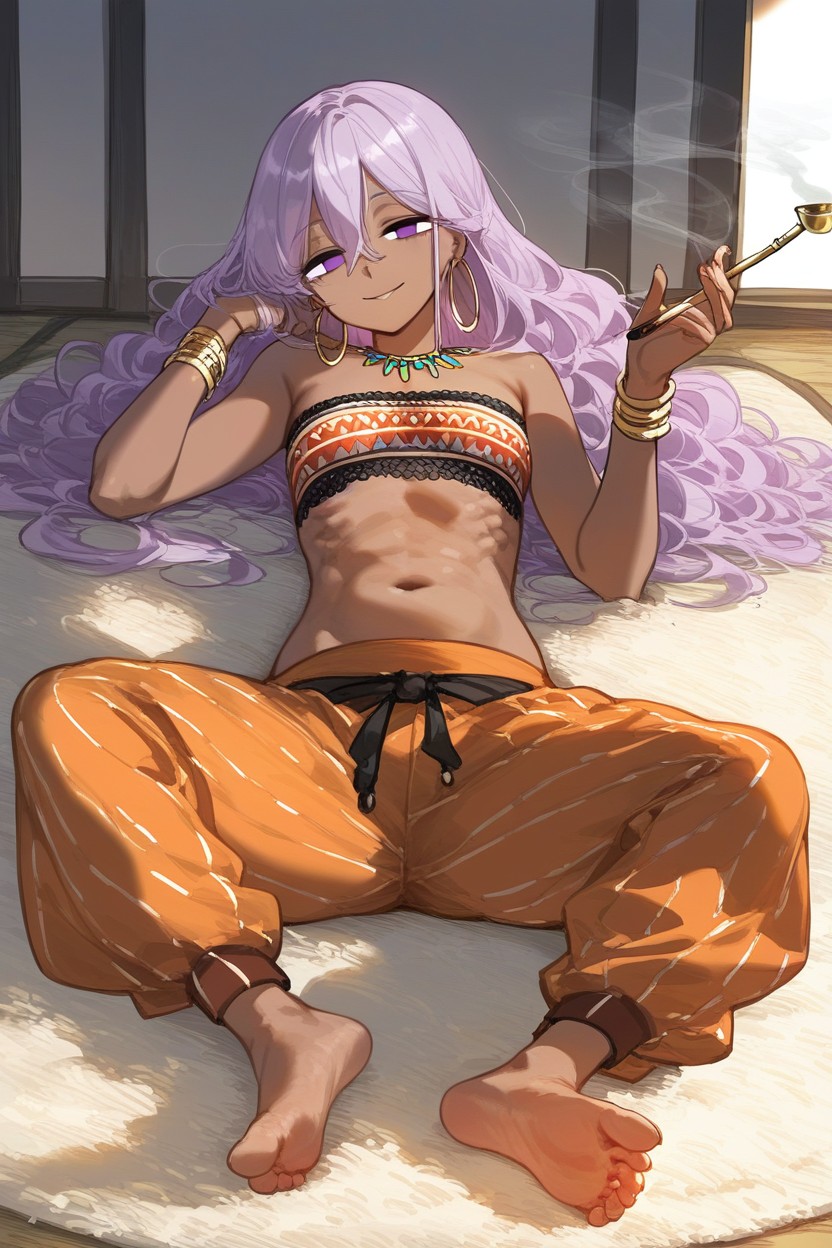 Purple Eyes, Hoop Earring, Spread Legs Hentai AI Porn