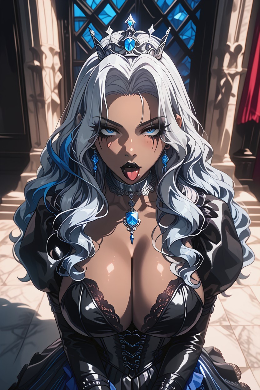 Platform High-heeled Boots In Black Leather With Silver Buckles, Curvy Body, Deep Deepthroat Hentai AI Porn