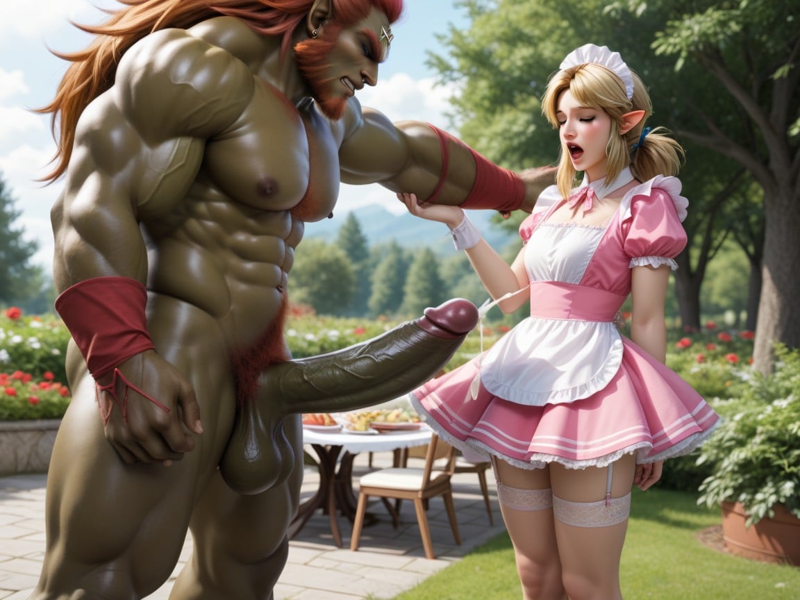 Many People Around, Bottomless, Holding Link In Air Hentai AI Porn