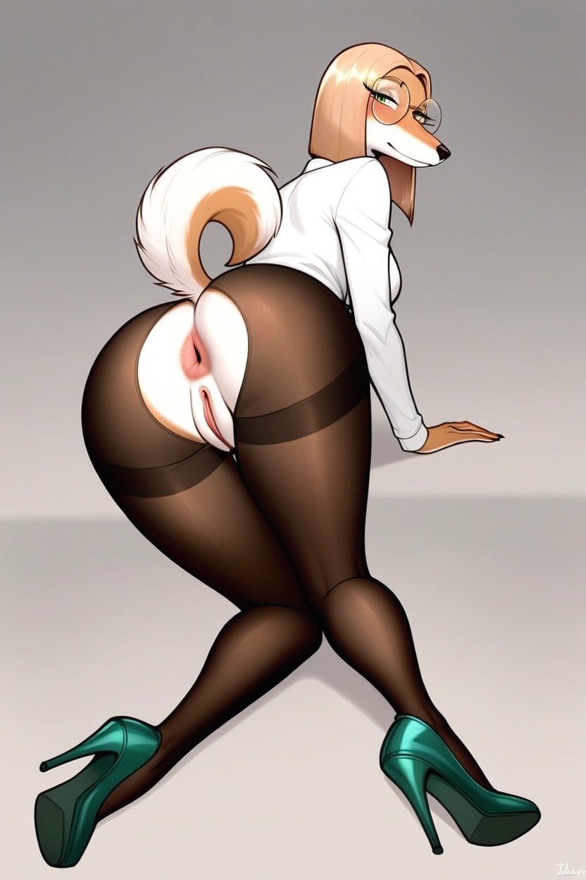 Pale Blonde Fur, Simple Background, Round Glasses Furry AI Porn