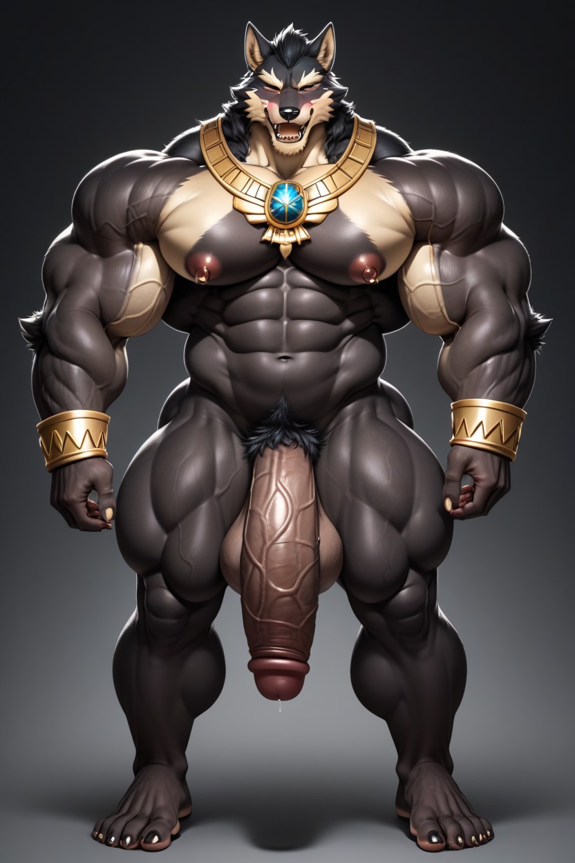 Veiny Hyper Muscles, Big Balls, Wolf Furry AI Porn