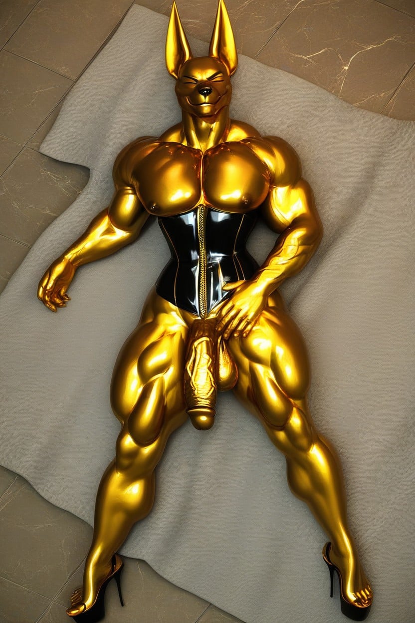 Black Latex Skin, Shiny Gold Goo, Pool Furry AI Porn