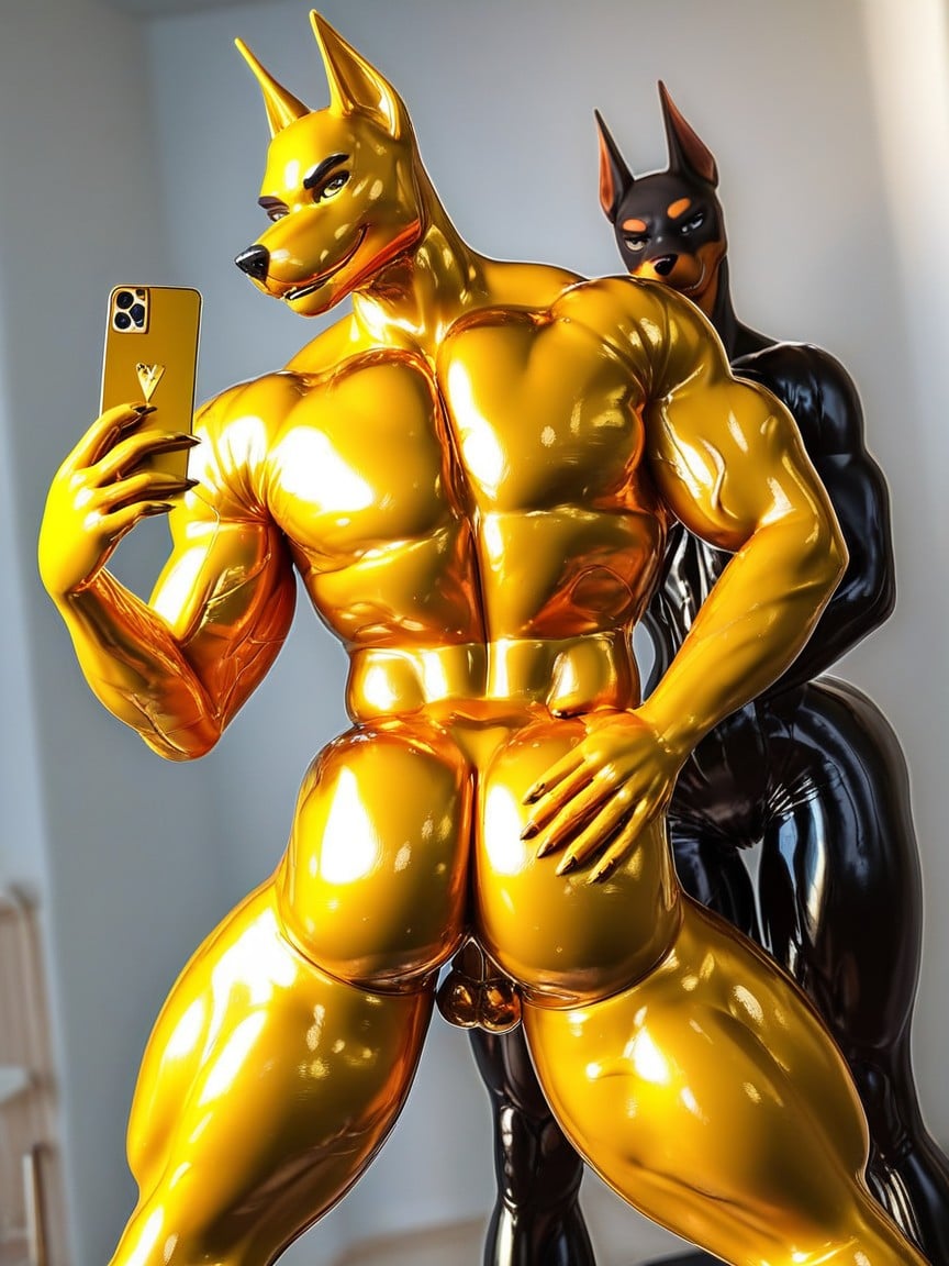Showing Penis Doberman, Latex, Veiny Abs Furry AI Porn