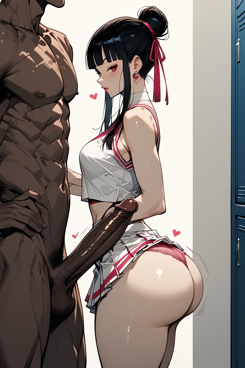 Dark Skinned Male, Backlit, Cheerleader Skirt Hentai AI Porn