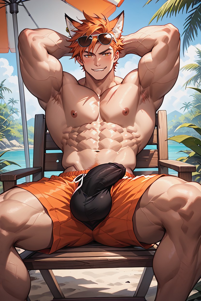 25+, Armpit, Orange Swimming Shorts Porno IA Gay