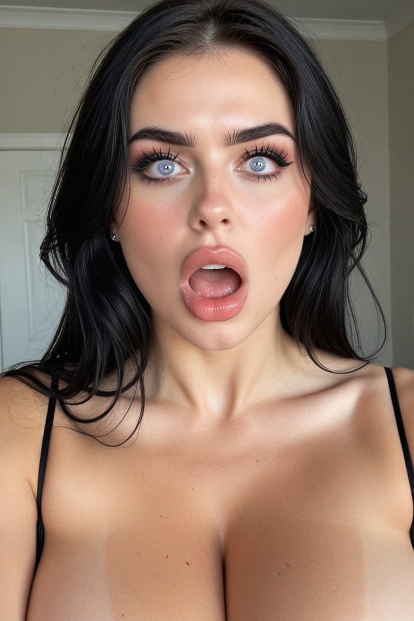 Overflowing Cleavage, Goth Hair, Surprised AI Porn
