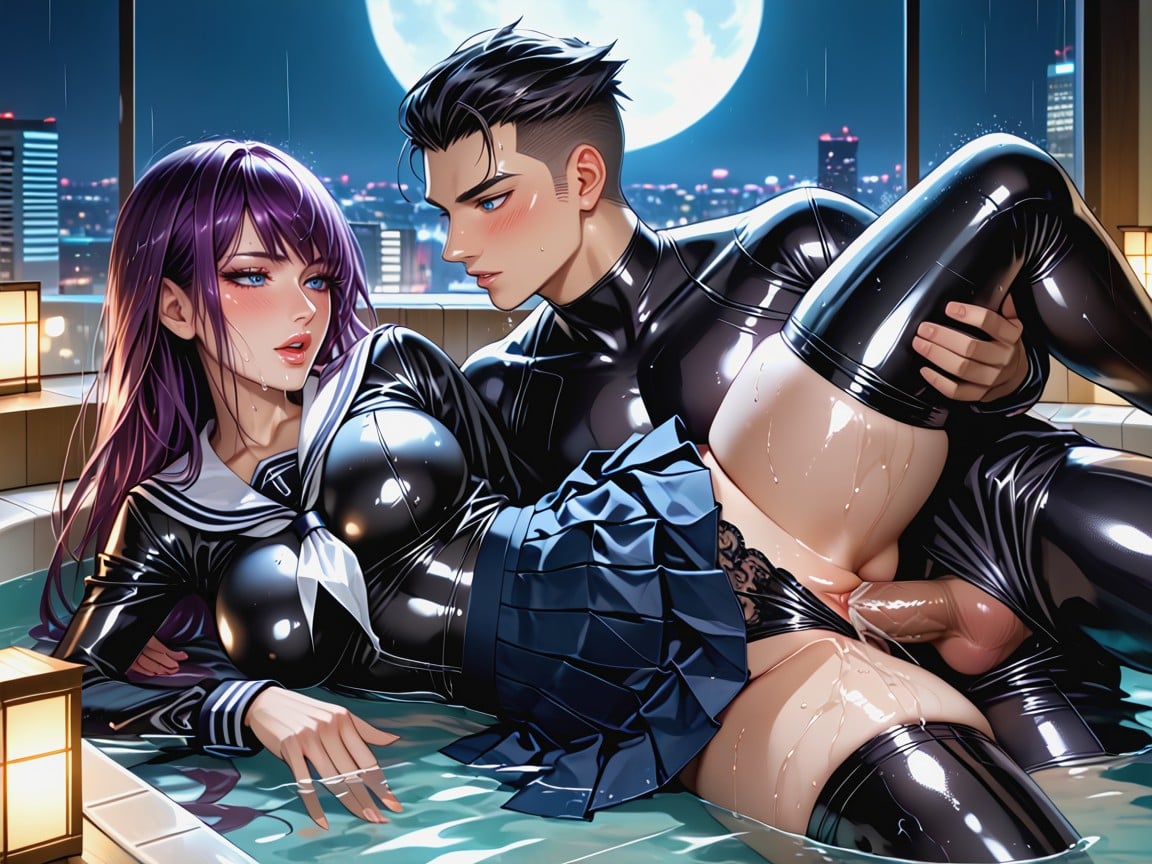 Saeko Busujima, Ultra Detailed, Night Hentai AI Porn