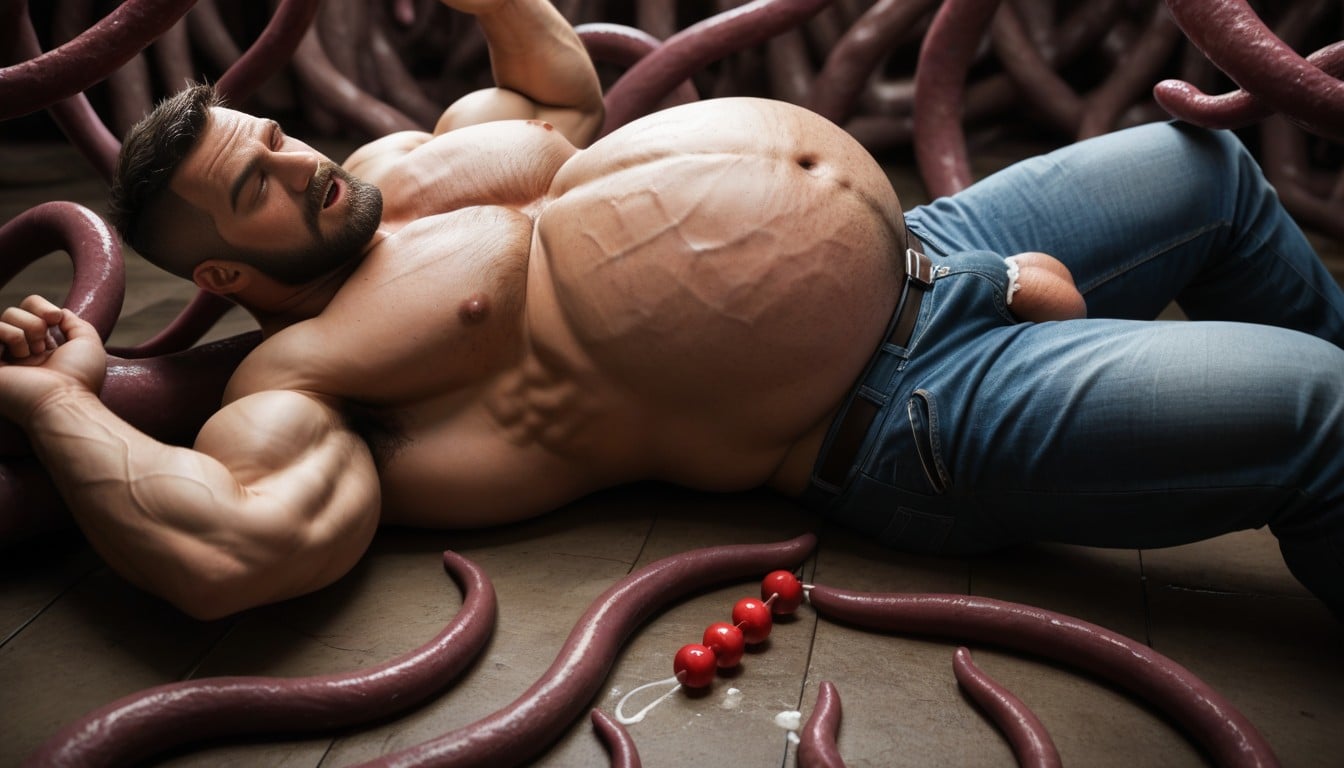 Gay, Upper Muscular Abs Keeps Shape, Muscular Abdomen Porno IA Gay