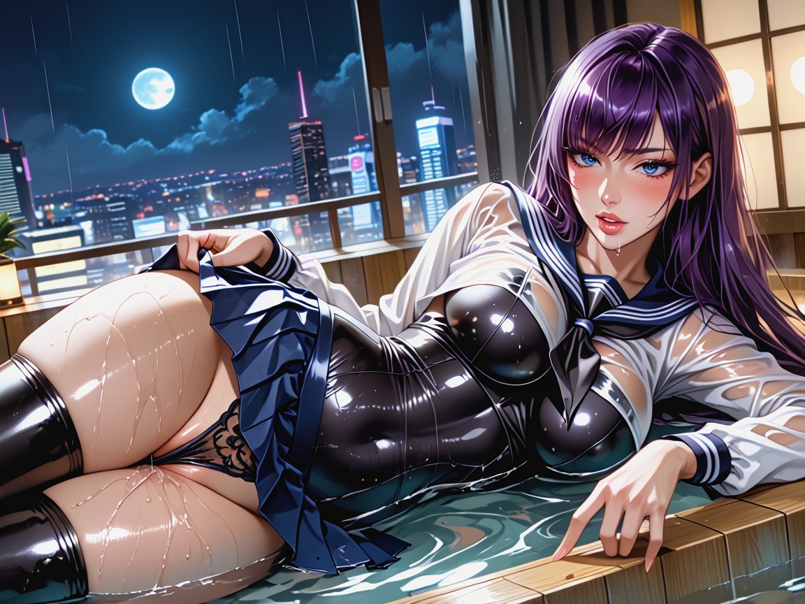 Thick Eyelashes, Extremely Oiled Skin, Soaked Hentai AI Porn