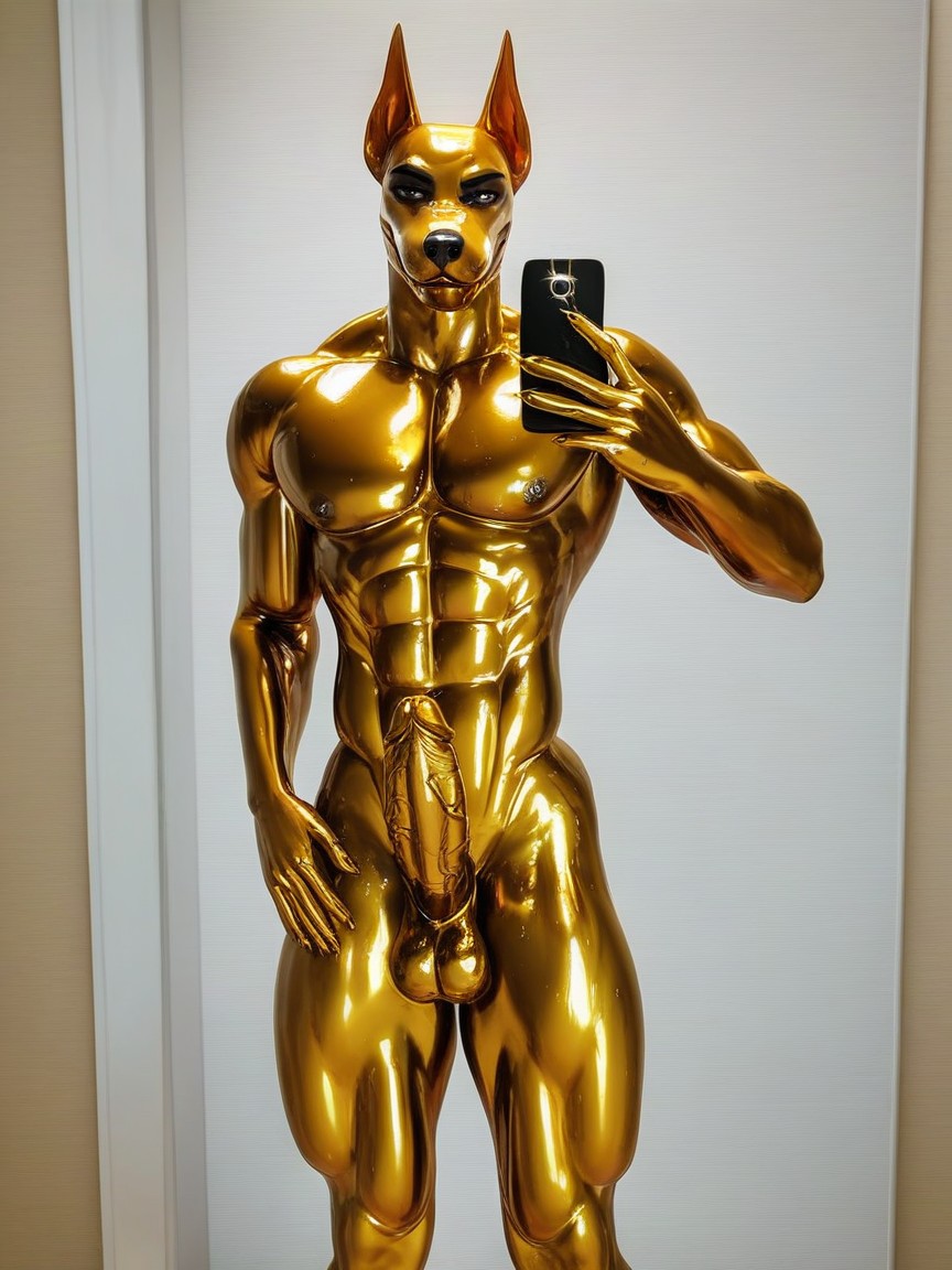 Oiled Skin, Dog, Posing Selfie Furry AI Porn