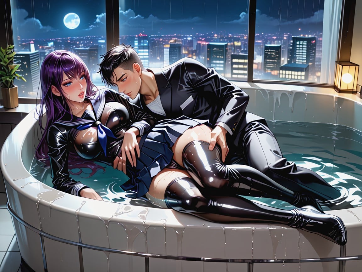 Purple Hair, No Glitches, External Moon Lighting Hentai AI Porn