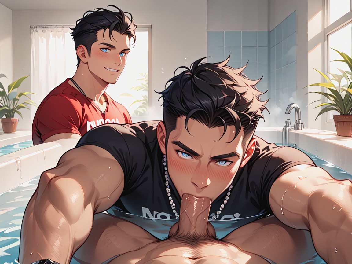 Wet, And A Matching Bracelet Is On His Wrist Water Droplets Run Down His Skin, 中午 AI同性戀黃片