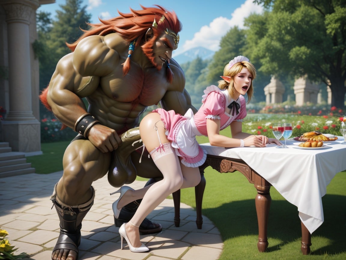 Cockrings, Many People Around, Pink Maid Costume Hentai AI Porn