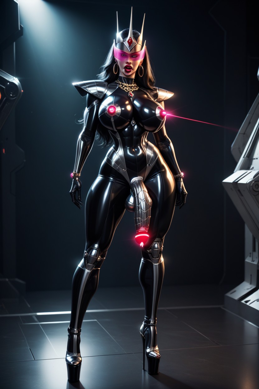 Clear Visor, Erect Metallic Nipples, Diamond Necklace Travesti IA Pornô