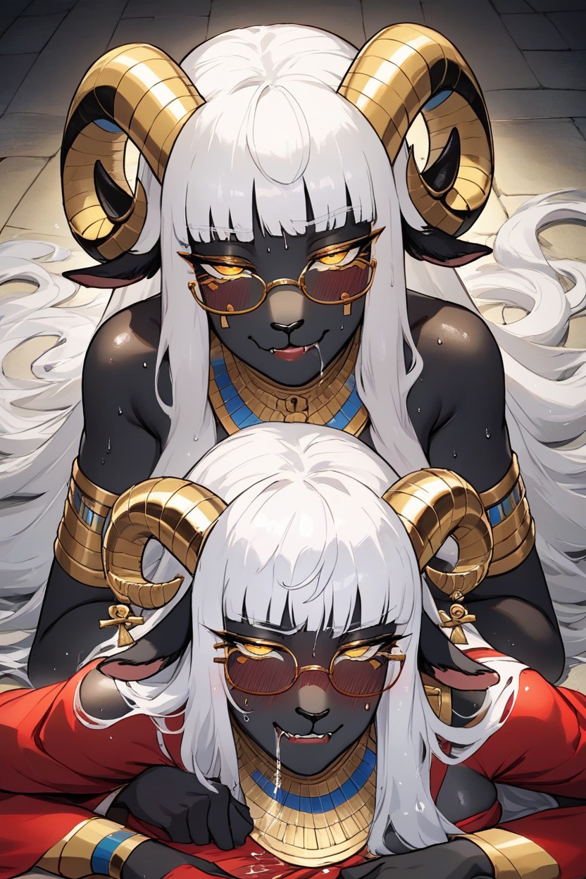 Dressed Only In Gold, Dot Nose, Hard Nipples Furry AI Porn