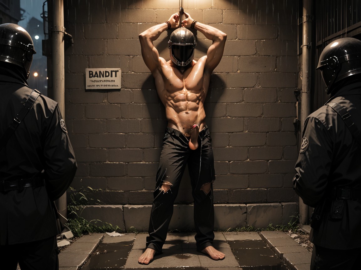 Ripped Leather Trousers, Full Body Shot, Dim Light AI Gay Porn