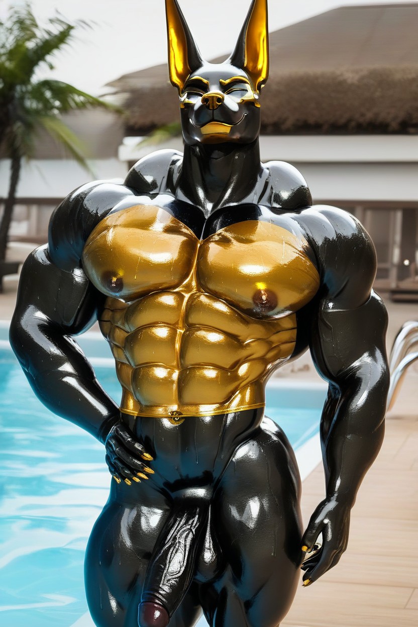 Anubis, Latex, Showing Penis Furry AI Porn