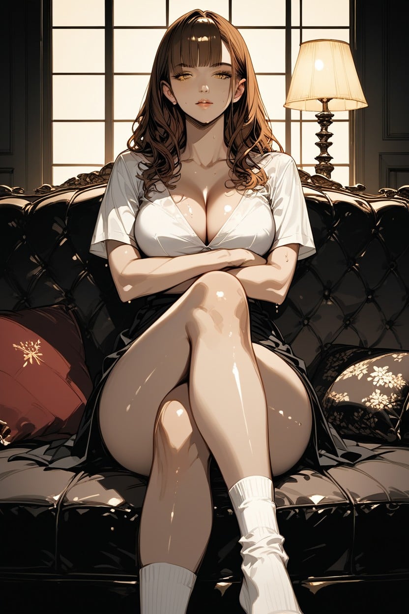 Window With View, Warm Yellow Light, Cleavage Hentai AI Porn