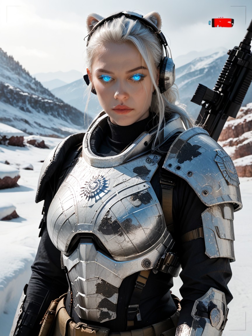 20+, Bust Shot, White Armor To Camouflage In The Snow Hentai AI Porn
