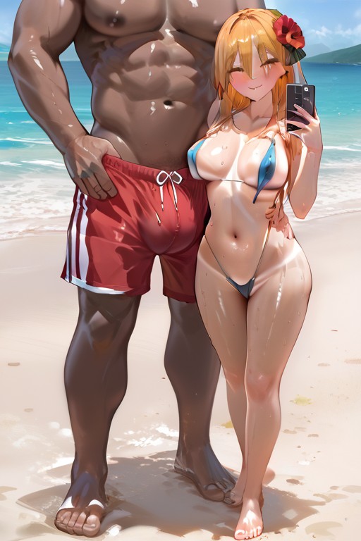 Ginger Half Nipple Slip, Beach, Blonde Is Taking Selfie Hentai AI Porn